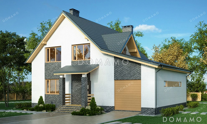 Проект одноэтажного дома с мансардой и гаражом