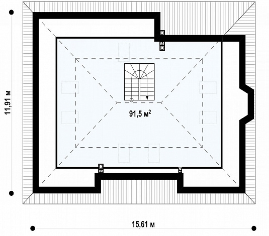 Проект одноэтажного дома из газобетона с мансардой и зоной барбекю на террасе  / План мансардного этажа