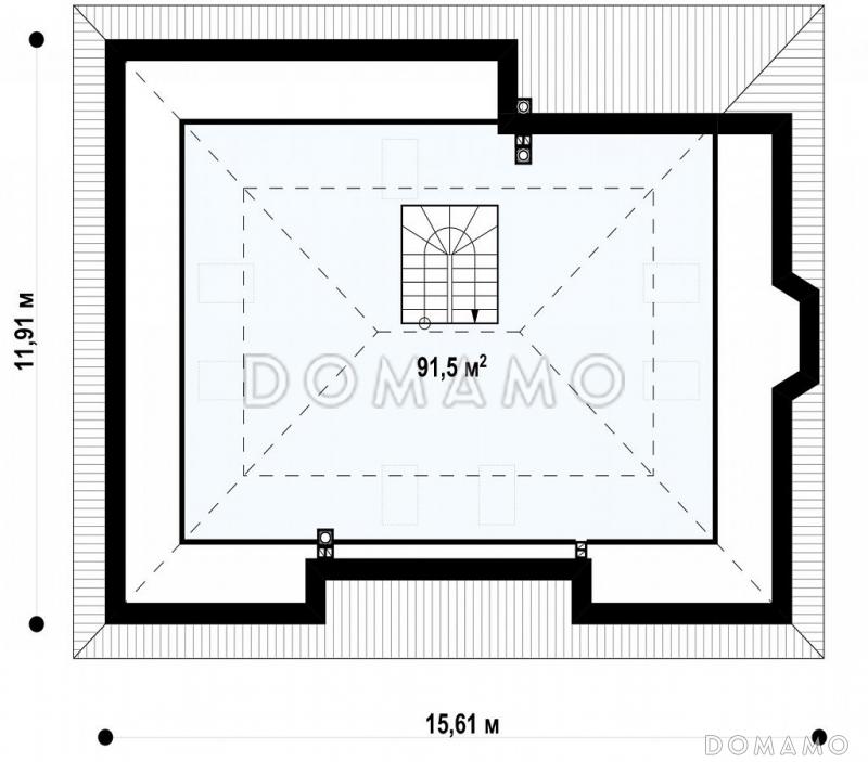 Проект одноэтажного дома из газобетона с мансардой и зоной барбекю на террасе  / План мансардного этажа