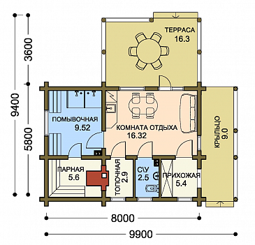 Проект бани c с террасой / План 1 этажа