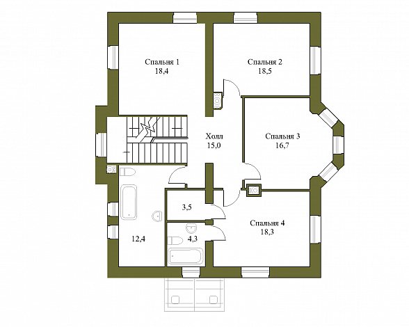 Проект коттеджа из газобетона с гаражом на 2 машины / План 2 этажа