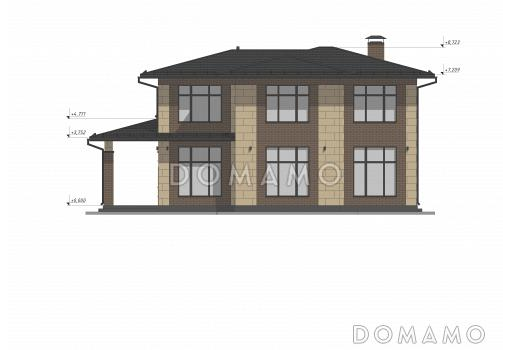 Проект двухэтажного дома с облицовкой камнем в стиле Райт S-221 / Фасад 1