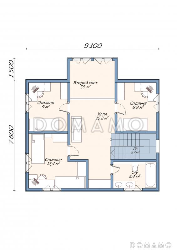 Каркасный дом "Брюгге" / План 2 этажа