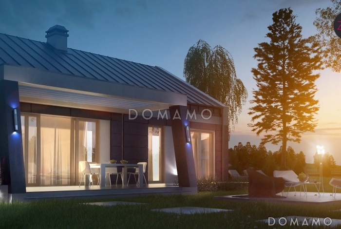 Проект одноэтажного дома из кирпича с оригинальной открытой террасой Проект одноэтажного дома из кирпича с оригинальной открытой террасой