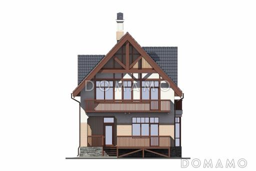 Проект кирпичного дома с мансардным этажом и эркером / Фасад 1