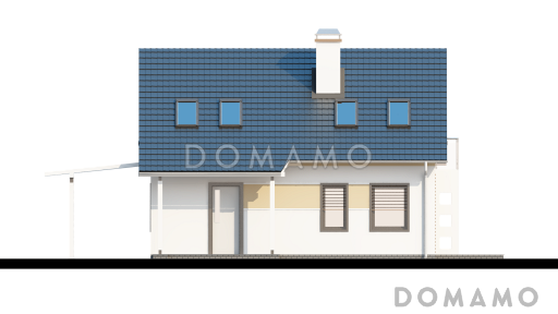 Проект одноэтажного мансардного дома из кирпича с балконом и навесом для автомобиля / Фасад 3