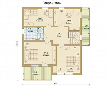 Проект каркасного дома с балконами на втором этаже / План мансардного этажа