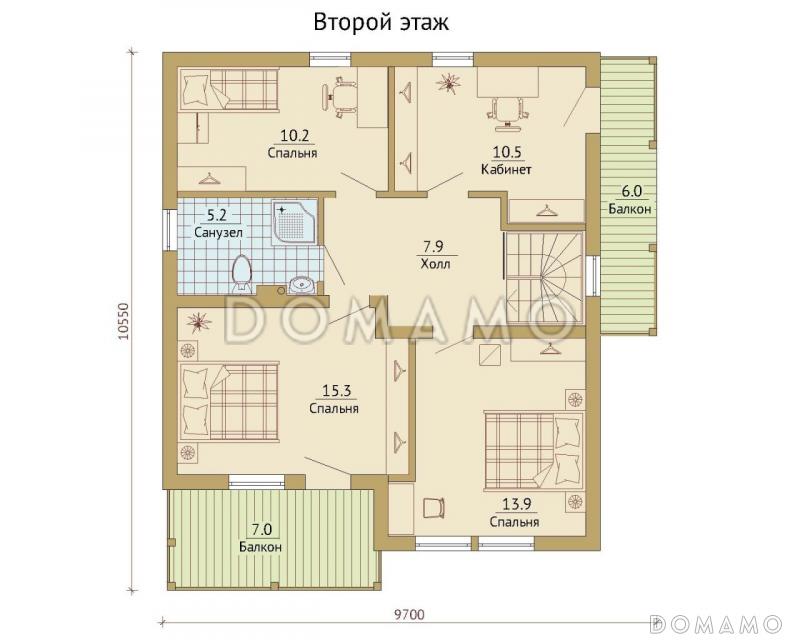 Проект каркасного дома с балконами на втором этаже / План мансардного этажа