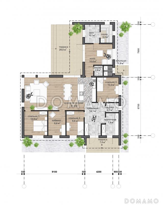 С-228 одноэтажный дом  / План 1 этажа