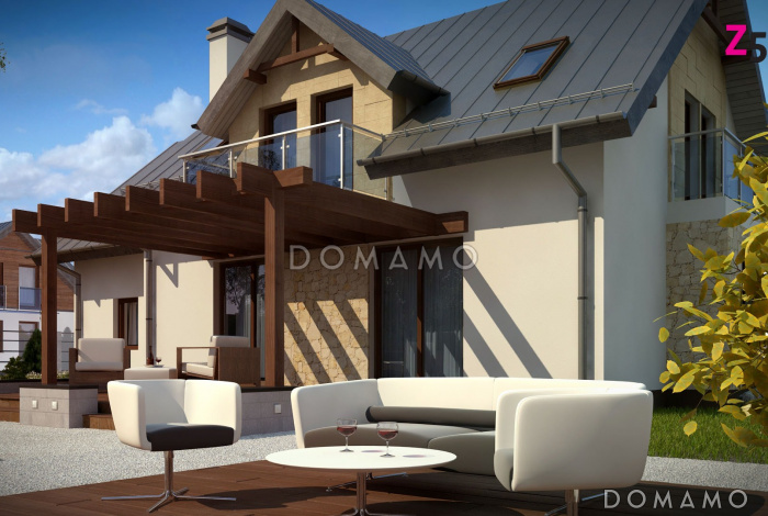 Проект одноэтажного коттеджа из газобетона с мансардным этажом, пятью спальнями и гаражом Проект одноэтажного коттеджа из газобетона с мансардным этажом, пятью спальнями и гаражом