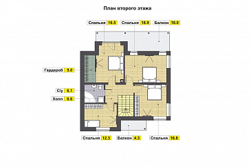Проект дома с двумя балконами на мансардном этаже / План мансардного этажа Проект дома с двумя балконами на мансардном этаже / План мансардного этажа