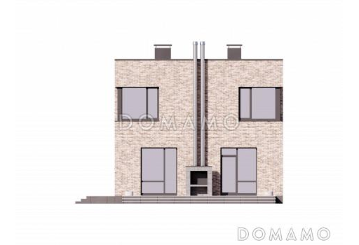 Проект современного двухэтажного дома с тремя мастер-спальнями, котельной и барбекю на террасе / Фасад 4