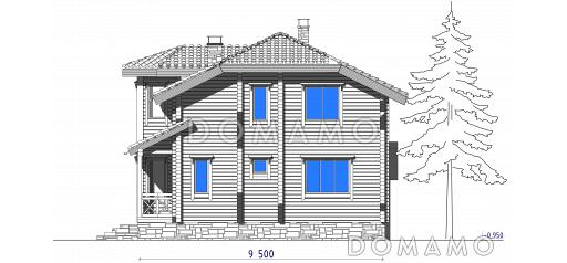 Проект коттеджа из бруса с эркером / Фасад 3