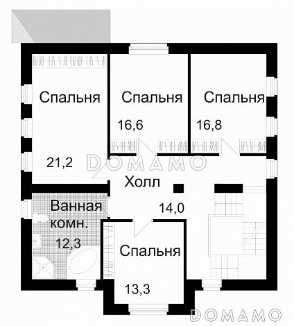 Проект двухэтажного дома с цокольным этажом и мансардой / План 2 этажа