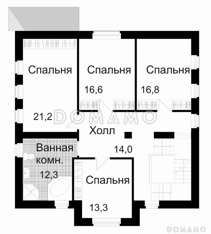 Проект двухэтажного дома с цокольным этажом и мансардой / План 2 этажа