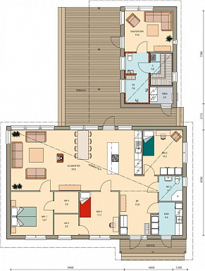 Проект современного каркасного дома с односкатной крышей / План 1 этажа Проект современного каркасного дома с односкатной крышей / План 1 этажа