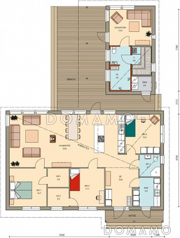 Проект современного каркасного дома с односкатной крышей / План 1 этажа Проект современного каркасного дома с односкатной крышей / План 1 этажа