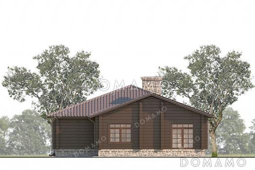 Проект одноэтажного дома с террасой, окнами в пол, 3 спальнями и кухней-гостиной / Фасад 4