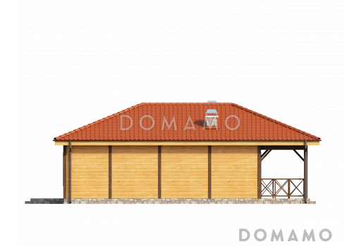 Проект компактного одноэтажного дома с барбекю на большой террасе для каркасного строительства / Фасад 2