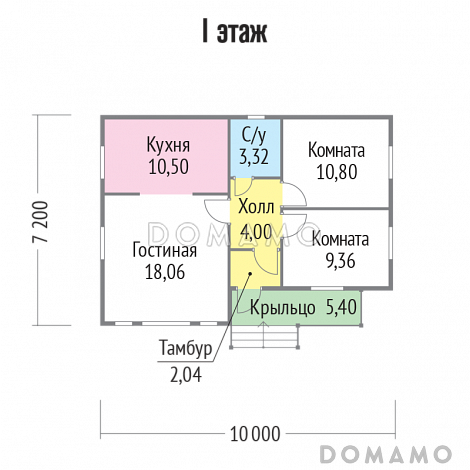 Проект одноэтажного каркасного дома с двумя спальнями и санузлом / План 1 этажа