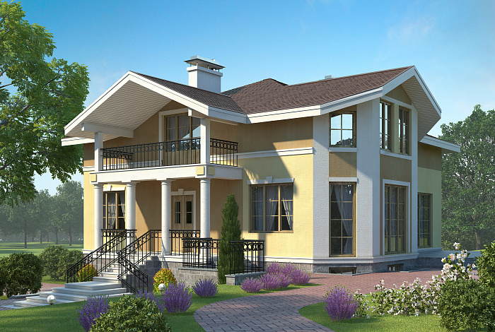 Проект особняка из пеноблоков с цокольным этажом