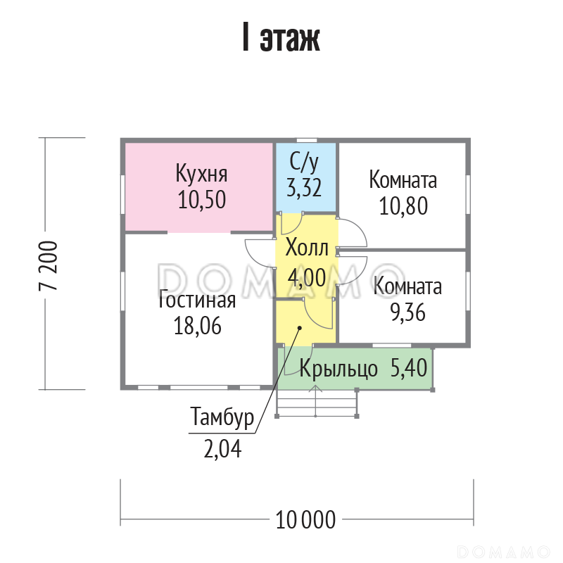 Проект одноэтажного каркасного дома с двумя спальнями и санузлом / План 1 этажа