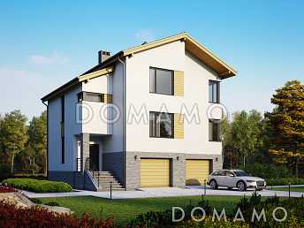 Проект трехэтажного кирпичного дома с двойным гаражом