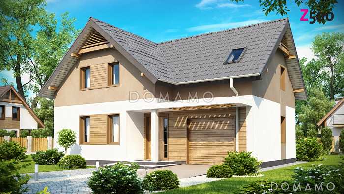 Проект мансардного дома из газобетона с тремя спальнями и кабинетом, балконом и гаражом  Проект мансардного дома из газобетона с тремя спальнями и кабинетом, балконом и гаражом