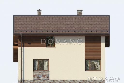 Проект небольшого, уютного дома из пеноблоков с двускатной крышей / Фасад 3