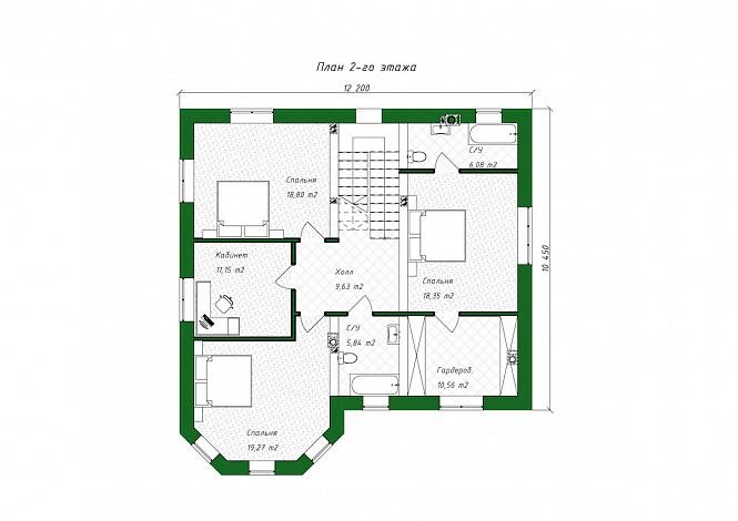 Проект дома из газобетона с эркером и навесом для автомобиля / План 2 этажа