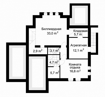 Проект коттеджа с билиардной и вторым светом / План цокольного этажа Проект коттеджа с билиардной и вторым светом / План цокольного этажа