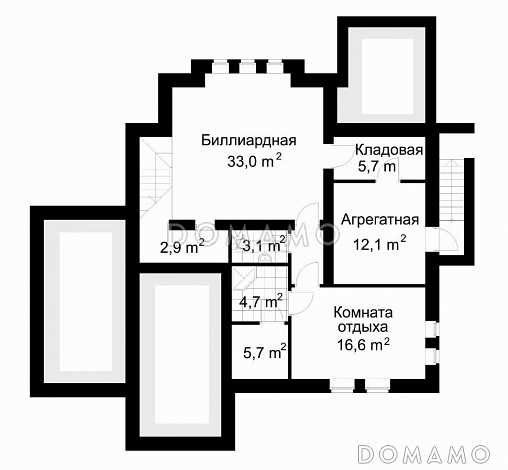 Проект коттеджа с билиардной и вторым светом / План цокольного этажа Проект коттеджа с билиардной и вторым светом / План цокольного этажа