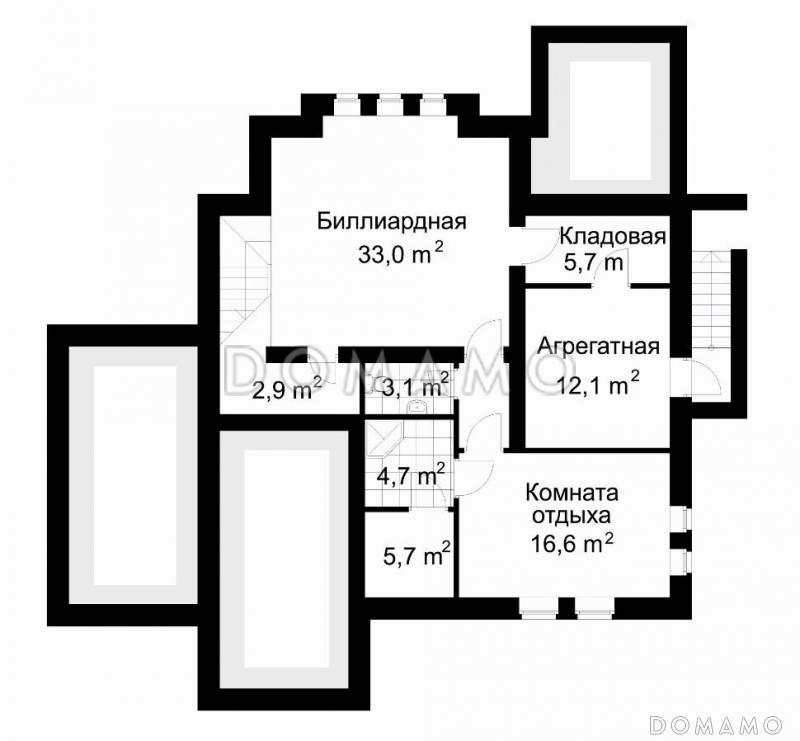 Проект коттеджа с билиардной и вторым светом / План цокольного этажа