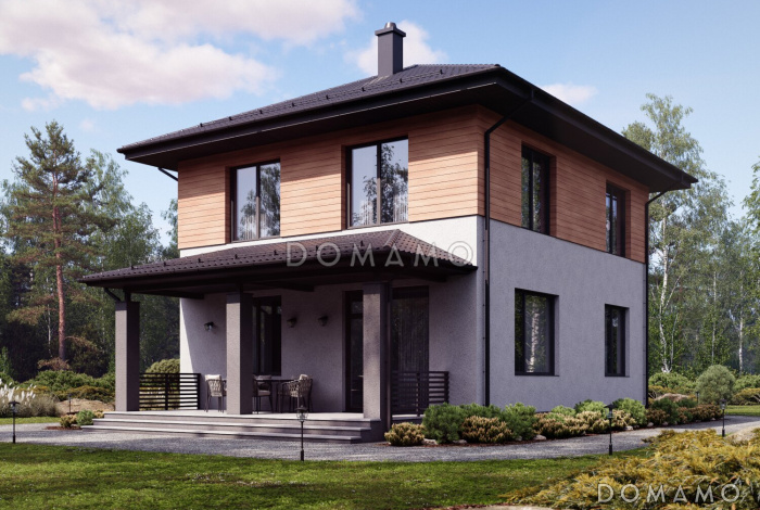 Проект двухэтажного дома с террасой и 4 спальнями Проект двухэтажного дома с террасой и 4 спальнями