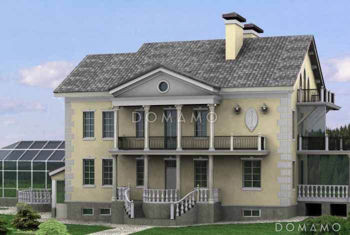 Проект загородного дома с пристроенным задним бассейна из светопрозрачных конструкций Проект загородного дома с пристроенным задним бассейна из светопрозрачных конструкций