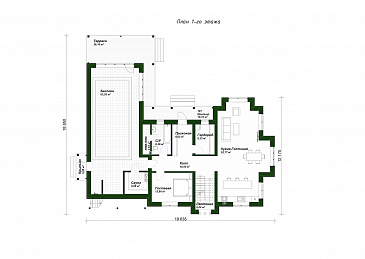 Проект дома со спа-зоной, 5 спальнями и просторным холлом на втором этаже / План 1 этажа Проект дома со спа-зоной, 5 спальнями и просторным холлом на втором этаже / План 1 этажа