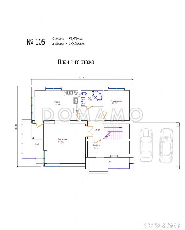 Проект 105 / План 1 этажа