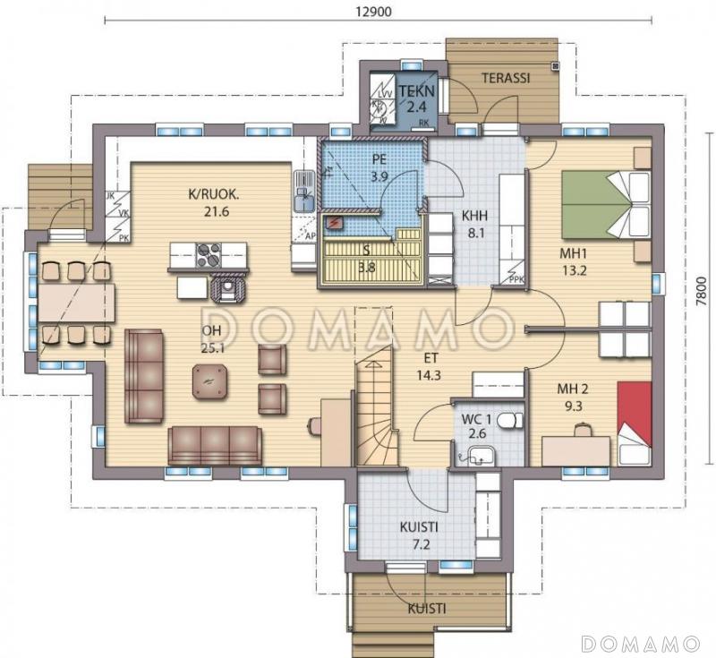 Проект каркасного дома с эркером, сауной на первом этаже / План 1 этажа