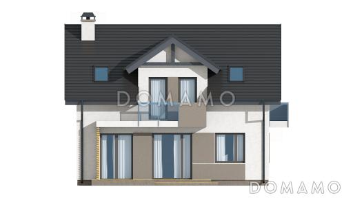 Проект одноэтажного мансардного дома из кирпича в современном исполнении с четырьмя комнатами и балконом / Фасад 3
