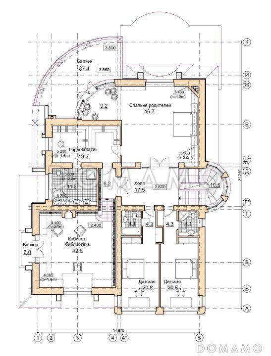 Проект коттеджа в стиле модерн с гаражом, зимним садом и сауной / План 2 этажа