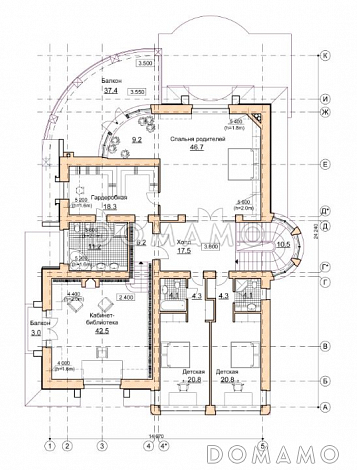 Проект коттеджа в стиле модерн с гаражом, зимним садом и сауной / План 2 этажа Проект коттеджа в стиле модерн с гаражом, зимним садом и сауной / План 2 этажа