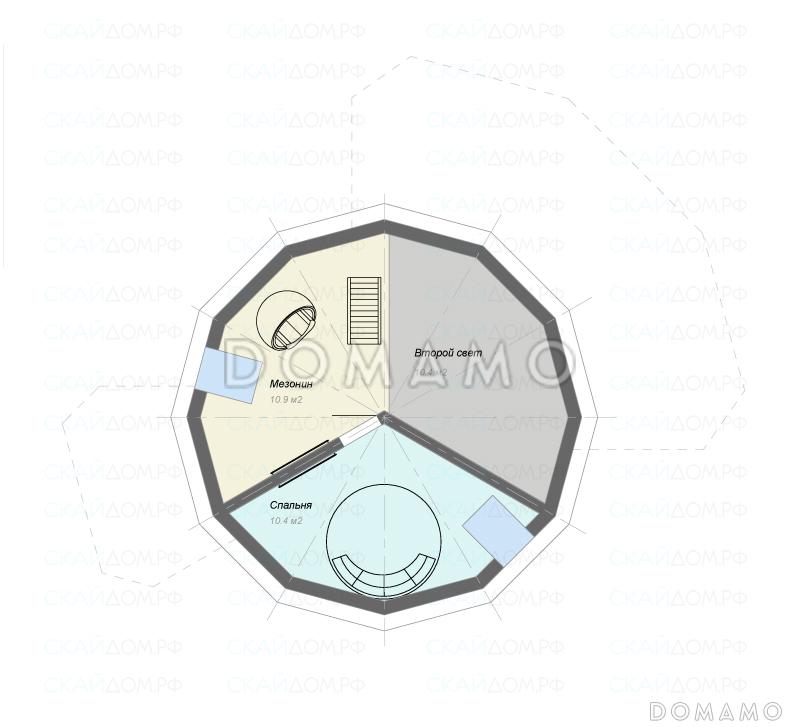 Проект круглого в плане дома / План мансардного этажа