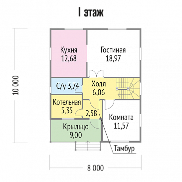 Проект стильного дома из клееного бруса с балконом / План 1 этажа