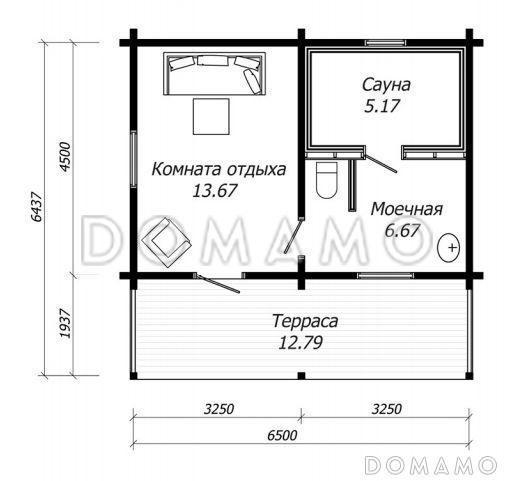 Проект бани из клееного бруса с крытой террасой / План 1 этажа
