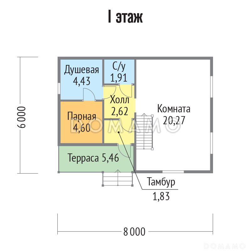 Проект каркасной бани со вторым светом / План 1 этажа