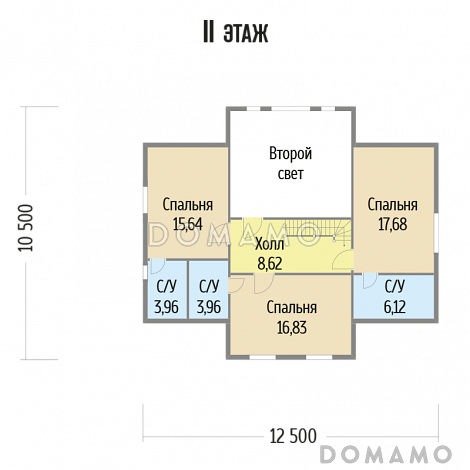 Проект  дома из бруса со вторым светом с тремя спальнями / План мансардного этажа Проект  дома из бруса со вторым светом с тремя спальнями / План мансардного этажа