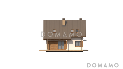 Проект компактного мансардного дома из газобетона с угловой террасой и окнами с французским балконом / Фасад 3