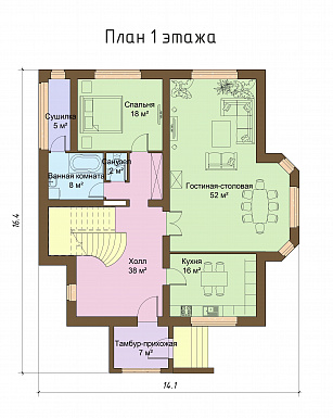 Проект большого двухэтажного дома с эркером / План 1 этажа