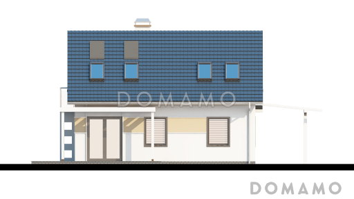 Проект одноэтажного мансардного дома из газобетона с балконом и навесом для автомобиля, с увеличенной гостиной / Фасад 3