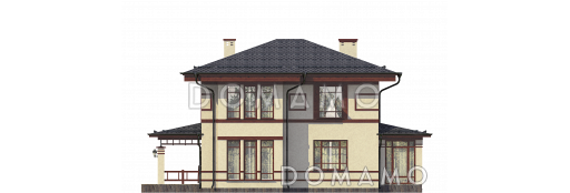 Проект двухэтажного дома на два хозяина с верандой и отдельным входом для каждой семьи / Фасад 2